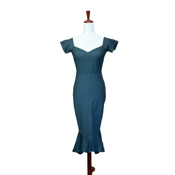 NEW Lulus How Much I Care Dark Green Off-the-Shoulder Midi Dress Sm #1577 - Picture 3 of 7